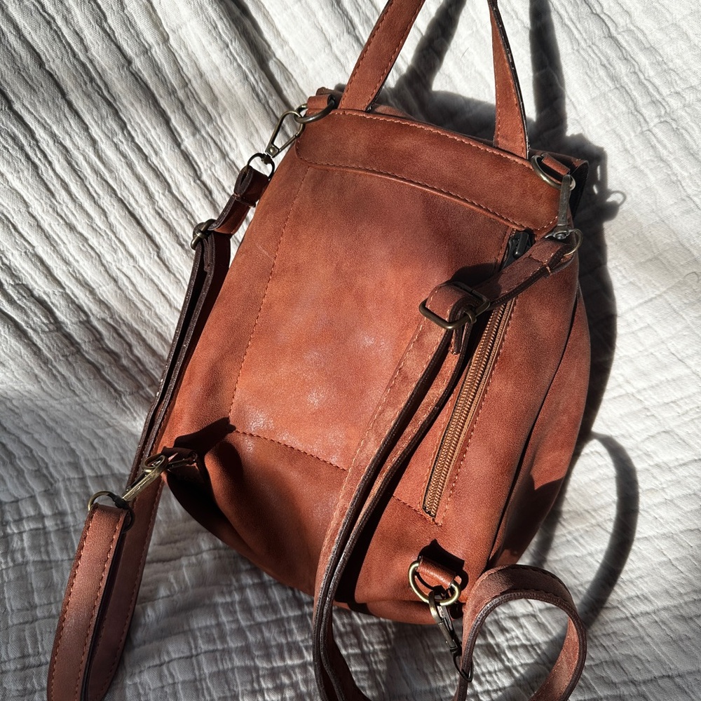 Faux Brown Leather Mini Backpack - image 4